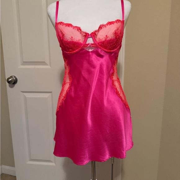 Victoria's Secret Fuchsia Satin Chemise with Lace - Picture 1 of 7